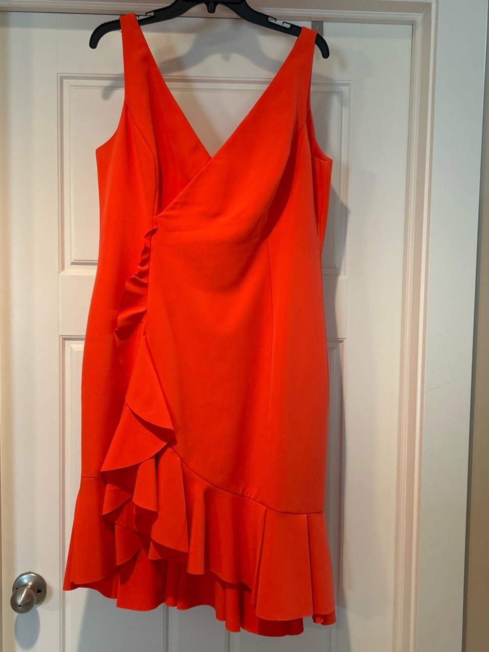 Vince Camuto Ruffle-Trim Midi Dress in Bright Orange